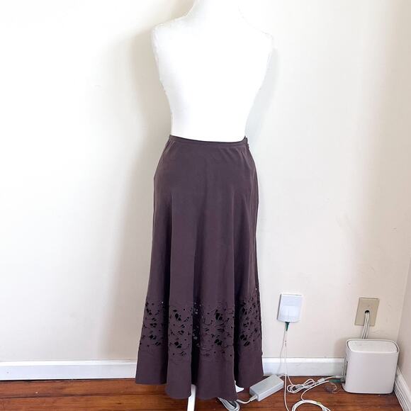 Vintage Jones New York Silk Linen Eyelet Maxi Skirt Set Size 8 Brown Boho Whimsy - Picture 3 of 15